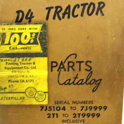 Catapillar. D4 tractor parts catalog. Serial numbers 7J5104 to 7J9999, 2T1 to 2T9999 inclusive