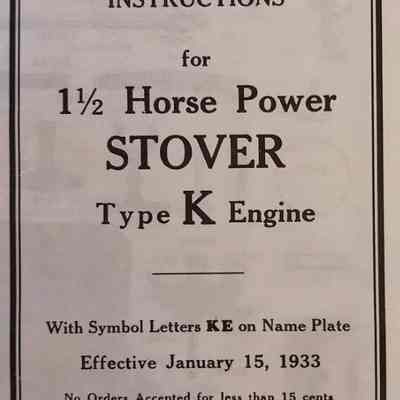 Illustrated repair price list and instructions for 11/2 horse power stover type K engine