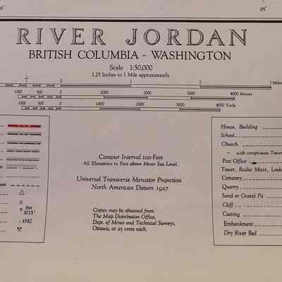 River Jordan. British Columbia - Washington. Map