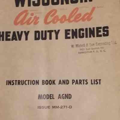 Wisconsin. Air cooled heavy duty engines. Instruction book and parts list. Model AGND, Issue MM - 272 - D,
