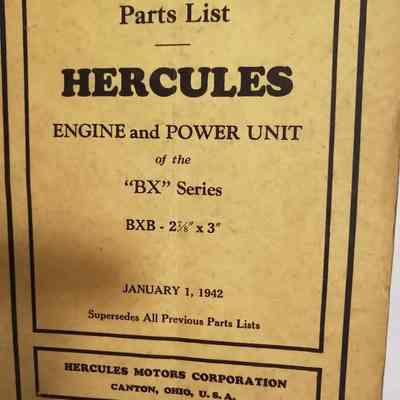 Parts list. Hercules engine and power unit of the "BX" series. BxB 2 7/8" x 3"