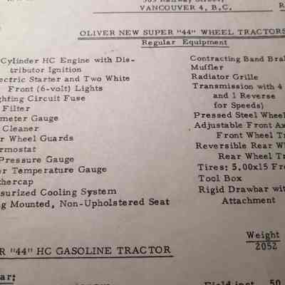 Oliver new super "44" wheel tractors. Regular equipment.