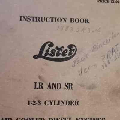 Lister. Instruction book. Lister LR and SR 1-2-3 cylinder air cooled diesel engines.