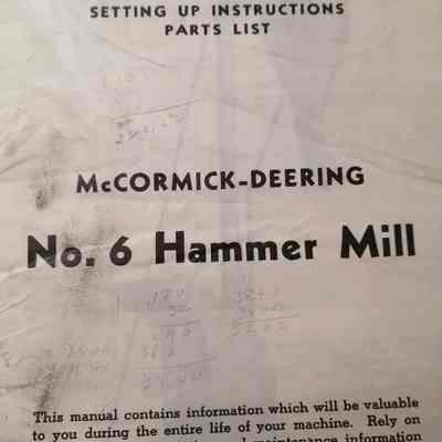 Owner's manual. Setting up instructions. Parts list. No. 6 hammer mill