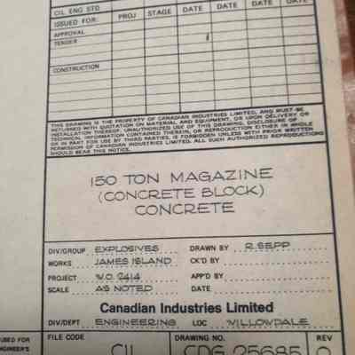 150 ton magazine (concrete block) concrete. James Island. Technical drawing.