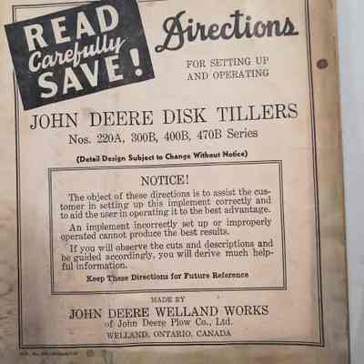 John Deere disk tillers. Nos 220A, 300B, 470B deries