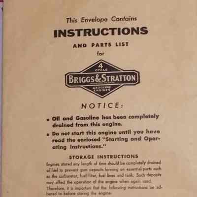 Briggs and Stratton. Instructions and parts list for Briggs and Stratton, gasoline engines.