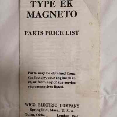 Wico type EK magneto. Parts price list.