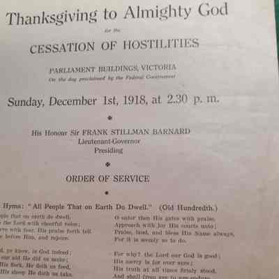 Public service. Thanksgiving to Almighty God for the cessation of hostilities