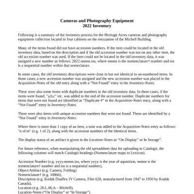 Cameras and Photography Equipment Inventory 2022