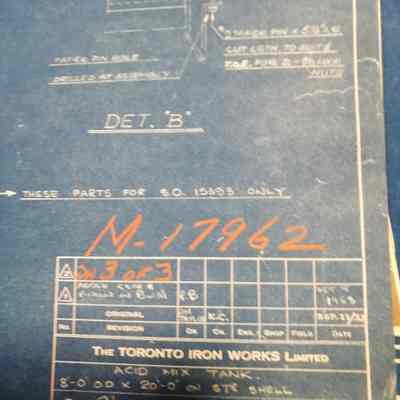 Acid mix tank. The Toronto Iron Works Limited. Technical drawing