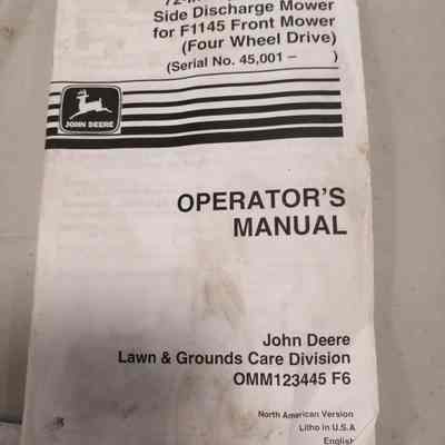 John Deere. Operator's manual. 72-inch (direct drive) side discharge mower for F1145 front mower (four wheel drive) (Serial No. 45,001-)