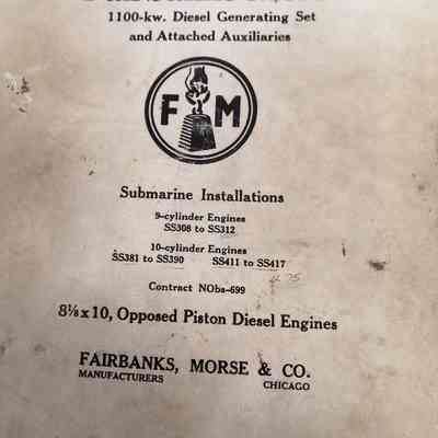 Fairbanks-Morse. Repair parts list and repair charts. 1100-kw diesel generating set and attached auxiliaries. Submarine installations.