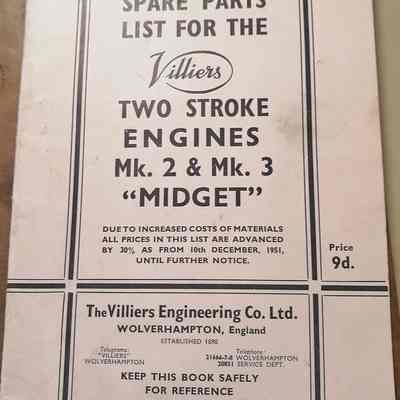 Operating instructions and spare parts list for the Villiers two stroke engines Mk. 2 and Mk. 3 "Midget"