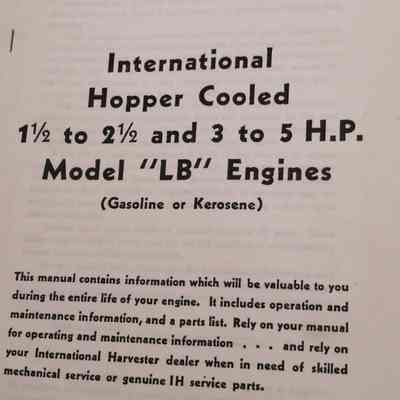 Operator's manual. International hopper cooled 1 1/2 to 2 1/2 and 3-5 HP. model "LB" enginers.