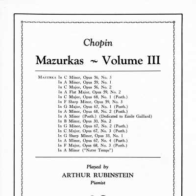 Chopin: Mazurkas, Volume 3 - Artur Rubinstein - 1938 Insert
