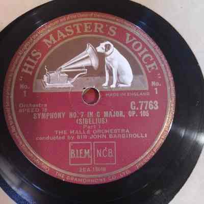 Album - 78rpm Record, Shellac - Sibelius, Symphony No.7 In C Major Op. 105 - The Hallé Orchestra, Sir John Barbirolli Conducting - 1930 - Victor C.7763, C.7764, C.7765 - Discs Only