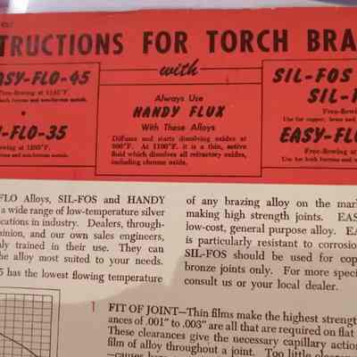 Instructions for torch brazing with Easy-Flo-45, Easy-Flow 35, Handy Flux, Sil-Fos, Sil-Fos-5 and Easy-Flo no. 3