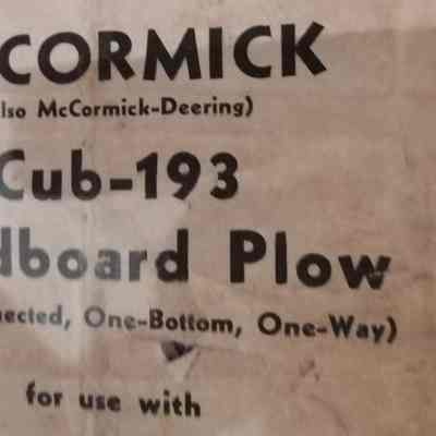 McCormick Cub-193 moldboard plow for use with Farmall cub tractor.