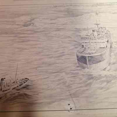 Drawing of two boats. Drawn for Island Tug and Barge Limited.