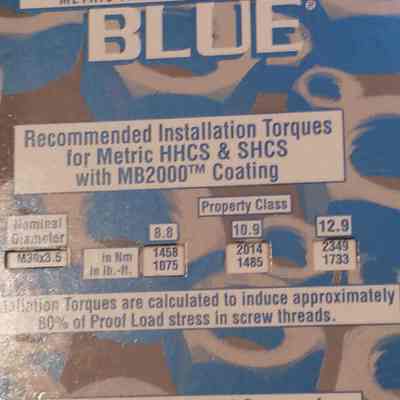 Metric blue. Metric fastener selection guide. Recommended torques for metric HHCS and SHCS with MB2000 coating