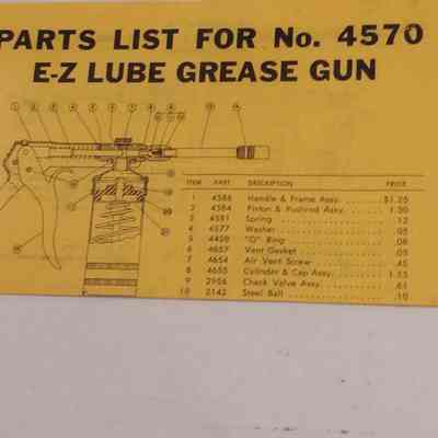 Parts list for No. 4570 E-Z lube grease gun