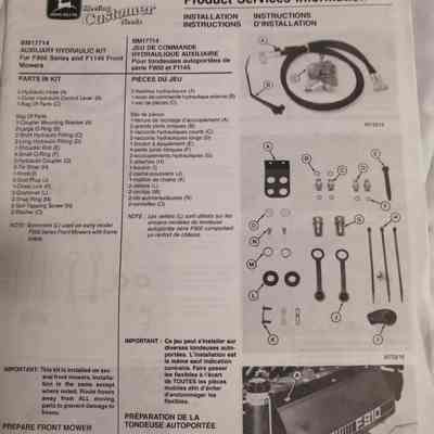 John Deere. Product services information. Installation instructions.