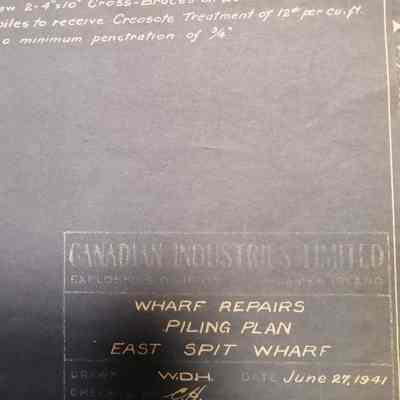 Warf repairs. Piling plan. East spit wharf. Technical drawing