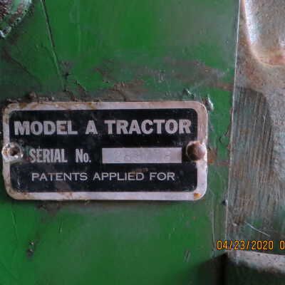 1952 John Deere Model AR tractor serial # plate