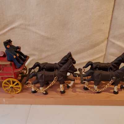 Toy - Cast Iron Budweiser Keg Wagon and Horses