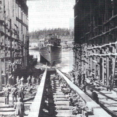 Ship being pulled up onto Yarrows slipways
