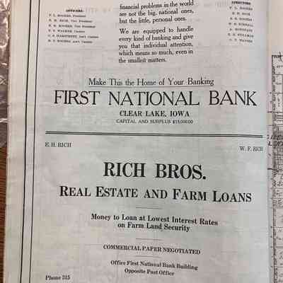 Bank and Real Estate companies in Clear Lake 1920: Advertisements