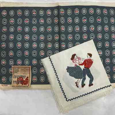 Blue placemat with alternate Square Dance 109 napkin.: Collection of the Gill Historical Commission. Image: Michael J. Dawson