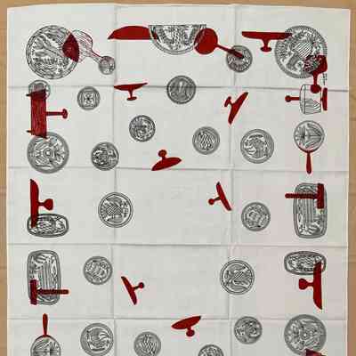 Tablecloth: Buttermolds 451, c.1959, 52”x72”, Red