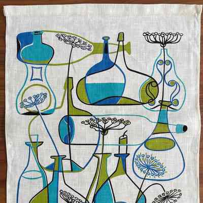 Towel, Wallhanging: Motif Gourmet, Bottles 282, Turquoise