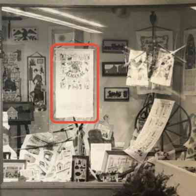 Almanac Calendar towel in the Country Prints display at the Big East Fair, Springfield MA, 1963. Towel is dated 1963.: Cropped from a larger image in the collection of Sara Leeper.