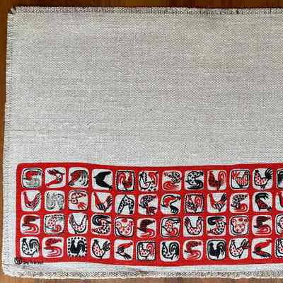 Good Morning 101 napkin in red.: Collection of Sara Leeper. Images: PKM