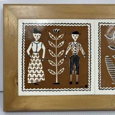 Tile, Framed Double: Couple and Chickens F-205