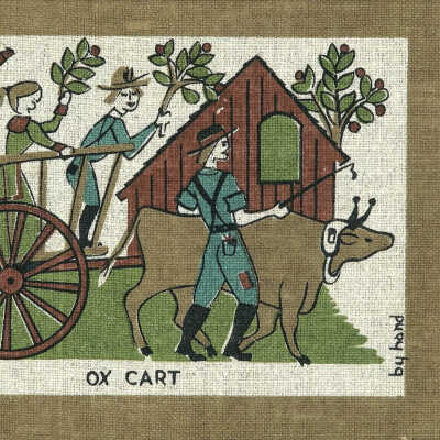 Ox Cart 57-1 print on linen is the inspiration for the tile above.: Image: Meibohm Fine Arts, eBay.com, East Aurora NY.