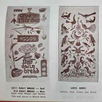 Daily Bread 212 towel/wallhanging in blue, left.: From “Country Prints by Robert Darr Wert and Neighbors”, c.1966. Image: Clark Peramo