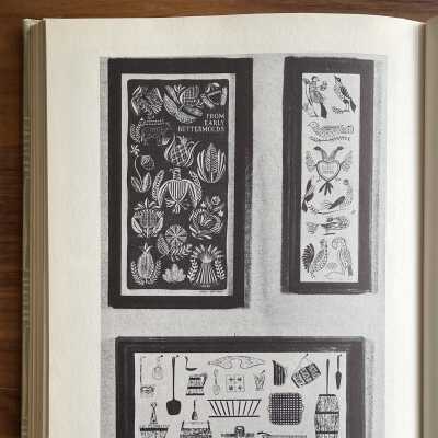 Treen (Woodenware) 917-2, lower center.: From, “Blockprinting on Fabrics”, by Florence Harvey Petit, p.126, 1952. PKM collection. Image: PKM