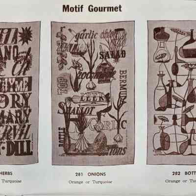 Three Motif Gourmet towels/wall hangings.: From “Country Prints by Robert Darr Wert and Neighbors”, c.1966. Image: Clark Peramo