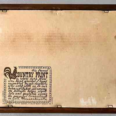 Back of framed print with Country Prints imprint and story.: Image: 9livesthrift, ebay.com.