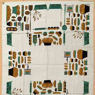 Tablecloth: Daily Bread 453, c.1954, 52”x72”, Turquoise
