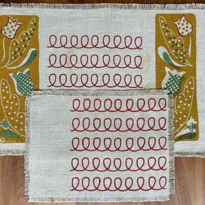 Placemat with rectangular luncheon napkin.