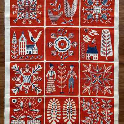 Quilts 203 towel/wallhanging/runner. Tile designs from diptych are seen in the top row, center, and the third row, center; see “Towels/Wallhangings”.: PKM collection. Image: PKM