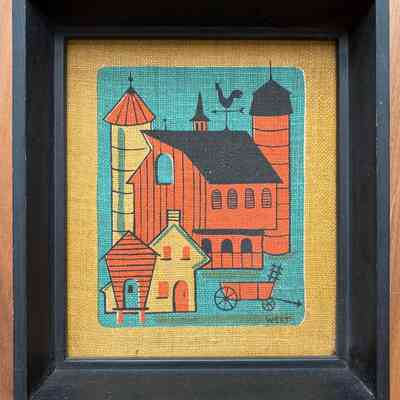 Houses print (Barn) in black painted Country Prints frame.: Collection of PKM.