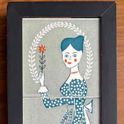 Tile, Framed Triple: Primitive Girl/Girl With Flower 305-F