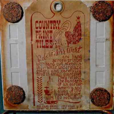 Tile back with Country Print Tiles label hanger and cork pads.