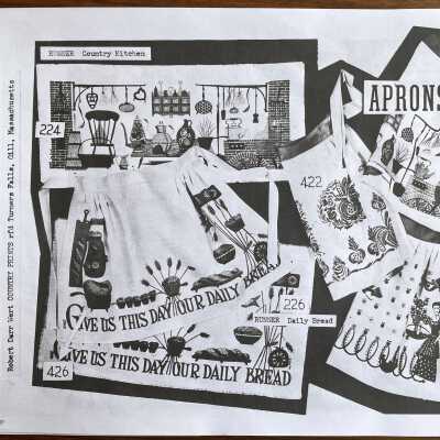 Daily Bread 226 Table Runner and matching apron, bottom left.: From, “Mat Sets by Robert Darr Wert/Country Prints”, p.6, c.1960.
